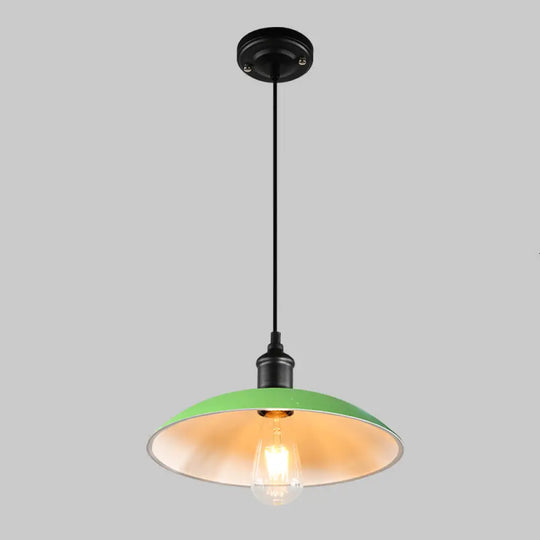 Retro Metallic Pot Cover Pendant Light For Restaurants - 1 Head Ceiling Suspension Green / 12.5’