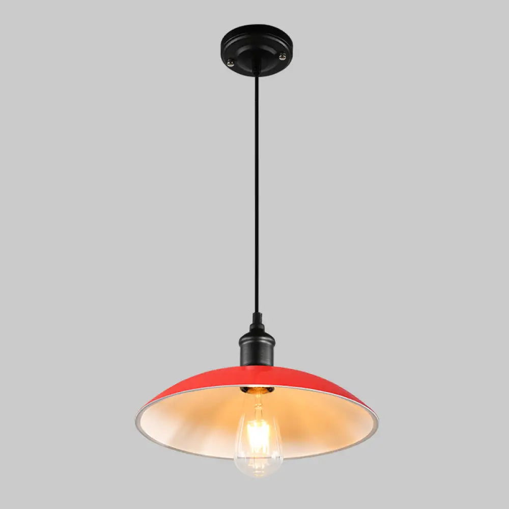 Retro Metallic Pot Cover Pendant Light For Restaurants - 1 Head Ceiling Suspension Red / 12.5’