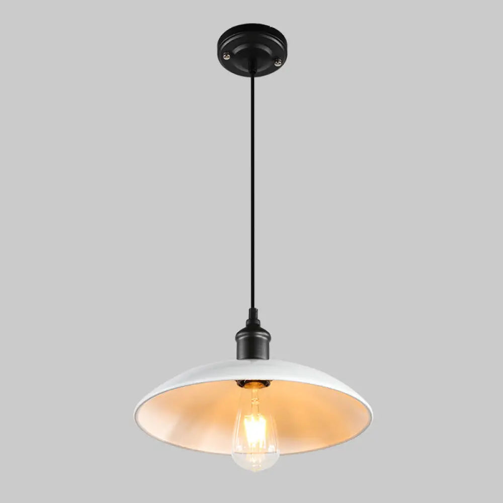 Retro Metallic Pot Cover Pendant Light For Restaurants - 1 Head Ceiling Suspension White / 12.5’