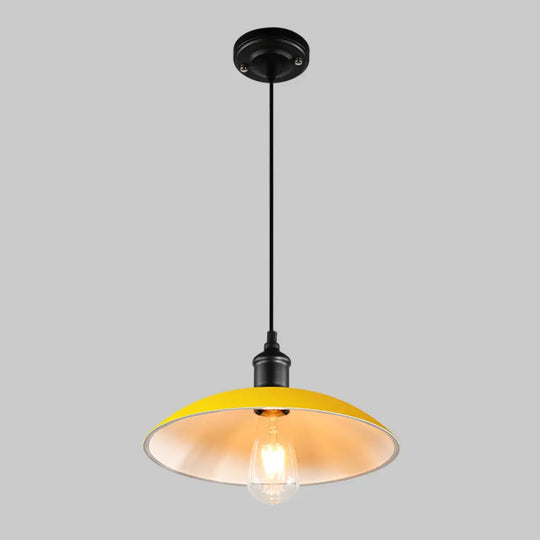 Retro Metallic Pot Cover Pendant Light For Restaurants - 1 Head Ceiling Suspension Yellow / 12.5’