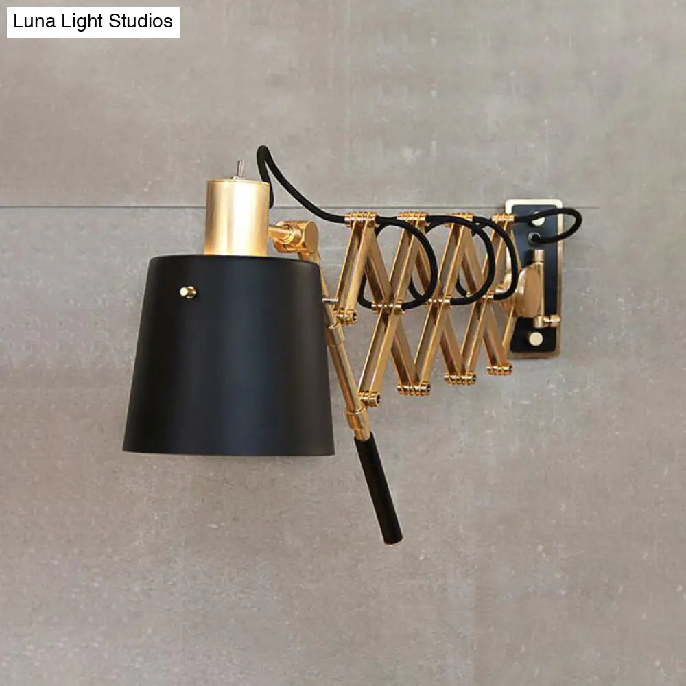 Retro Metallic Wall Lamp: Extendable Black & Gold Barrel Shade 1 Head Fixture