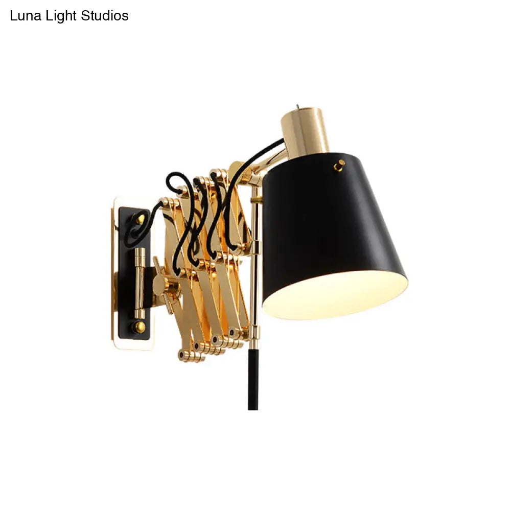 Retro Metallic Wall Lamp: Extendable Black & Gold Barrel Shade 1 Head Fixture