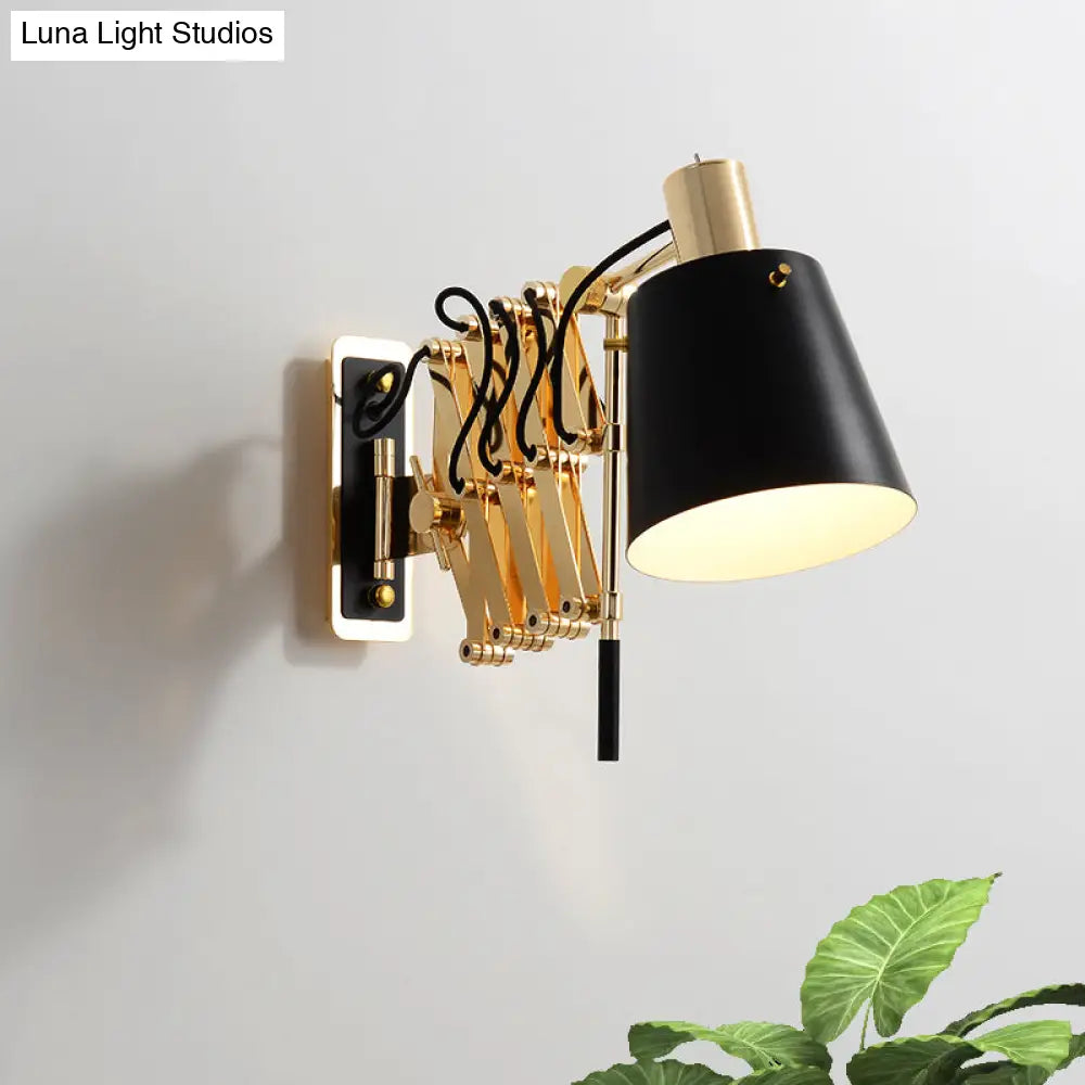 Retro Metallic Wall Lamp: Extendable Black & Gold Barrel Shade 1 Head Fixture