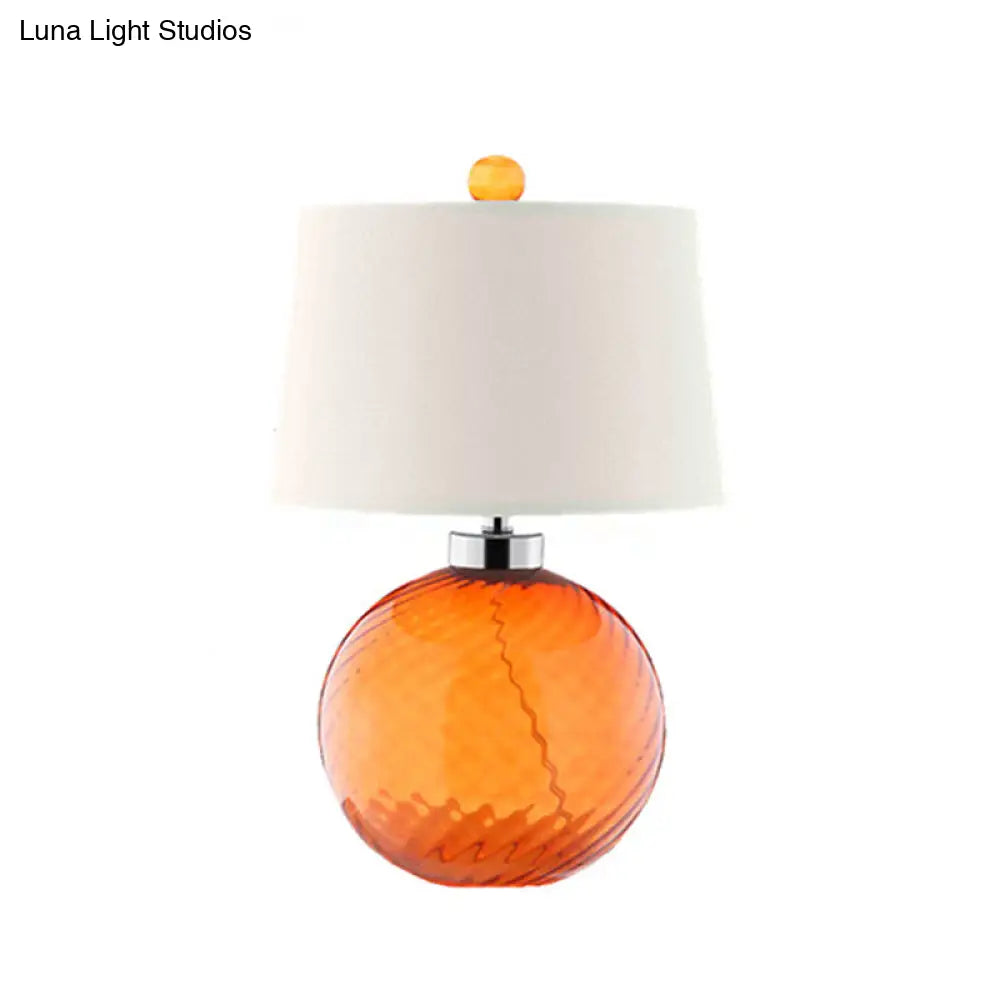 Retro Orange Sphere Glass Table Lamp With Fabric Barrel Shade - 1-Bulb Bedroom Light