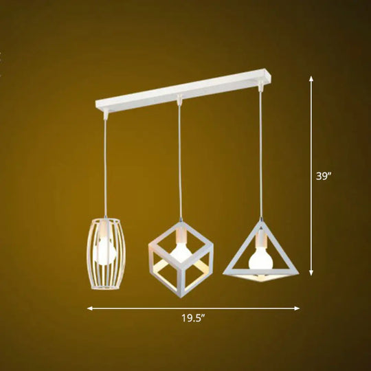 Retro Pendant Ceiling Light With Iron Frame - 3 Bulbs Multi Lamp Ideal For Restaurants White /