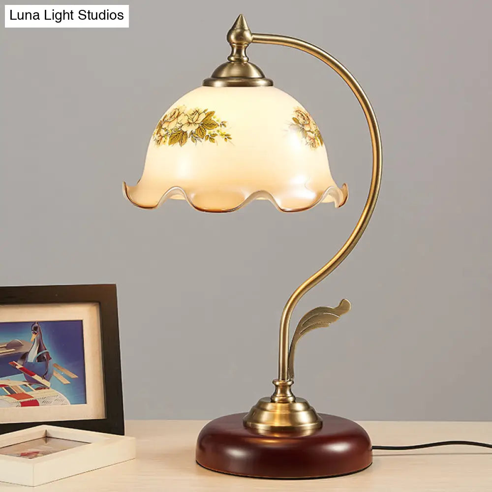 Retro Pleated Night Light Desk Lamp: Single Bulb Frosted Glass With Floral Pattern