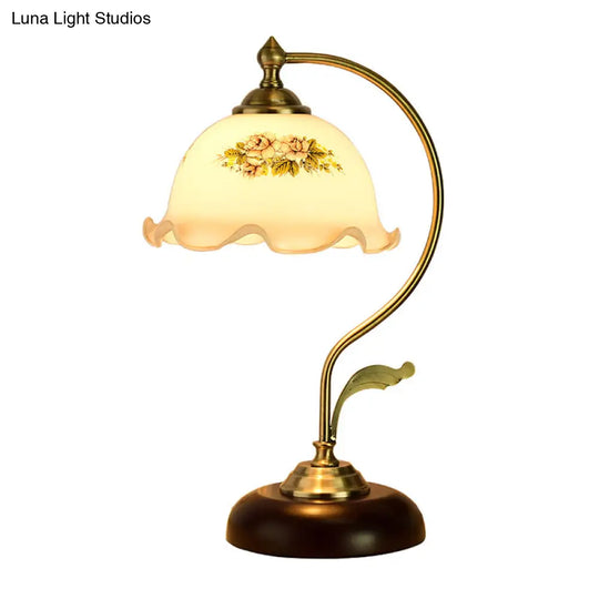 Retro Pleated Night Light Desk Lamp: Single Bulb Frosted Glass With Floral Pattern