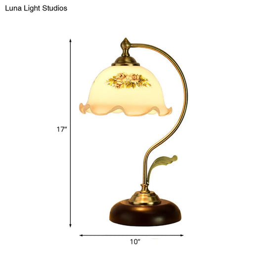 Retro Pleated Night Light Desk Lamp: Single Bulb Frosted Glass With Floral Pattern