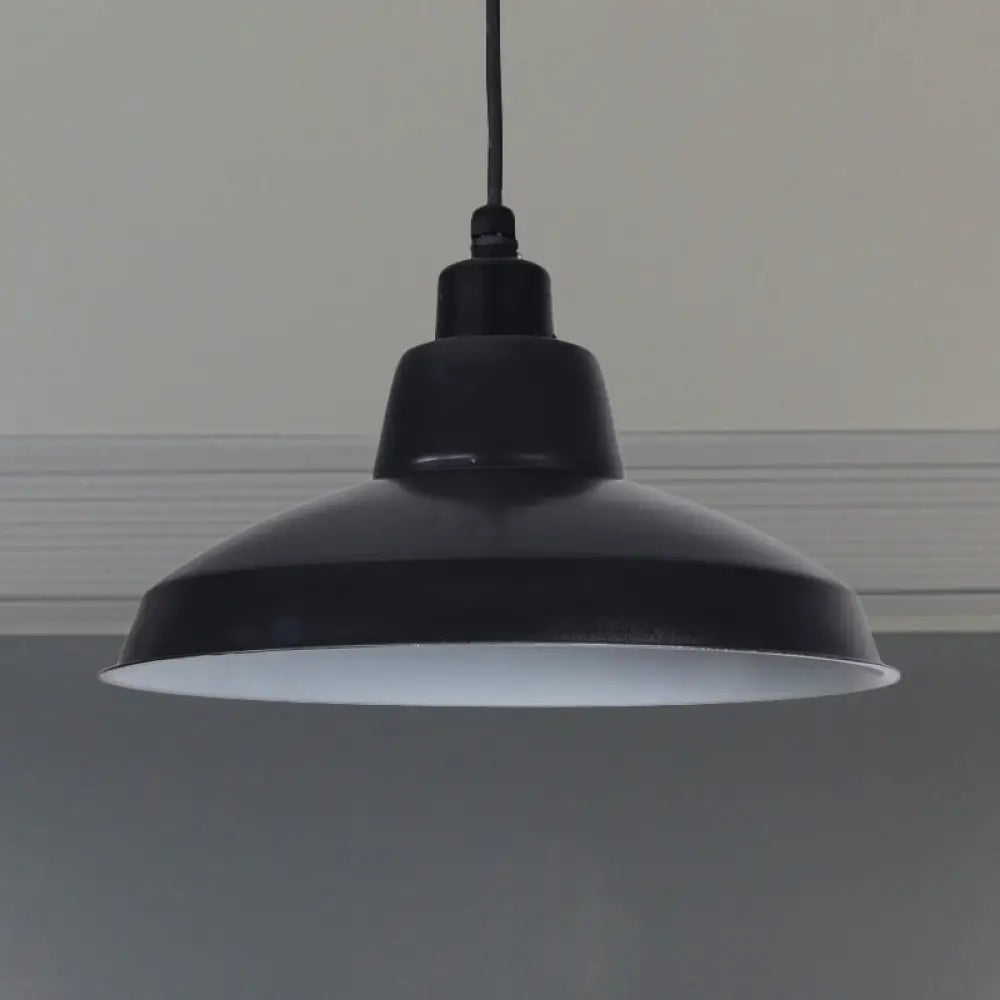 Retro Polished Black/White Bowl Pendant Light – Stylish 1-Head Indoor Ceiling Fixture Black