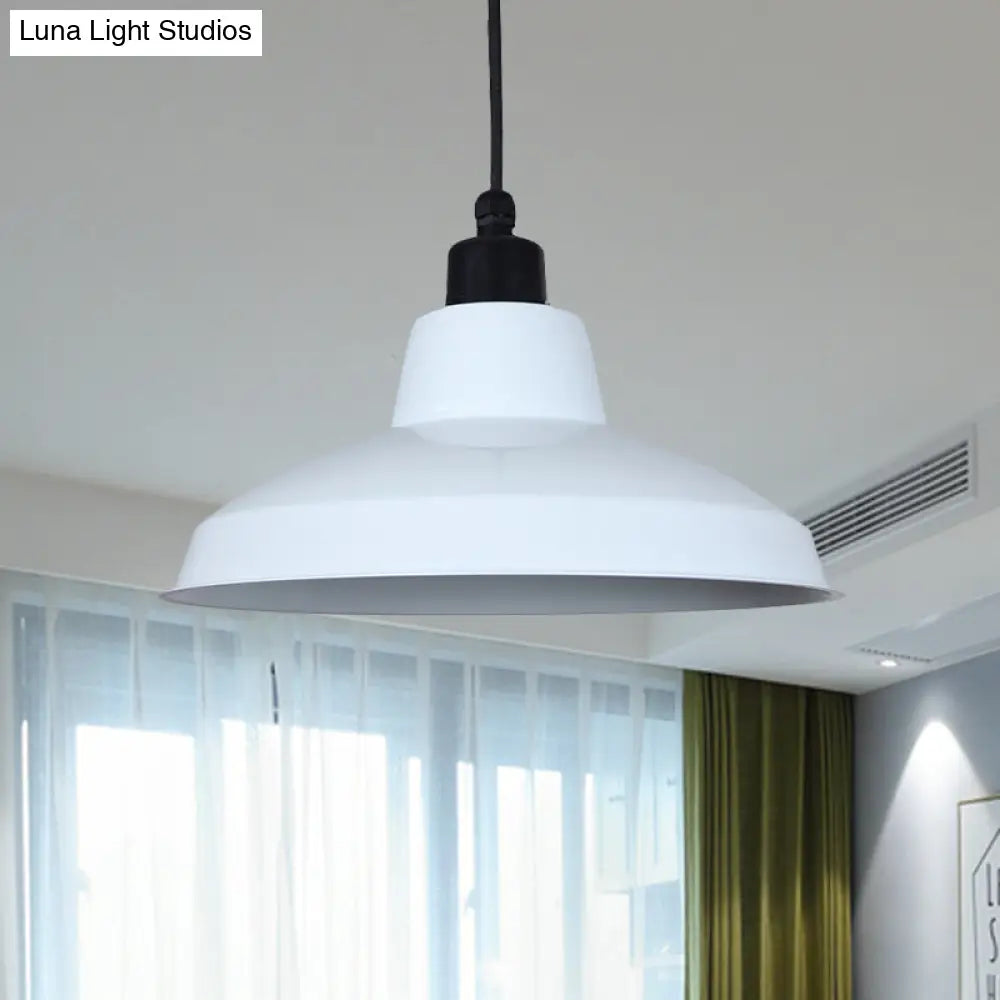 Retro Metallic Bowl Pendant Light - Polished Black/White Stylish Indoor Ceiling Fixture With Hanging