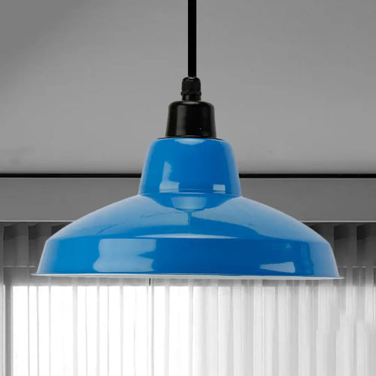 Retro Polished Black/White Bowl Pendant Light – Stylish 1-Head Indoor Ceiling Fixture Blue