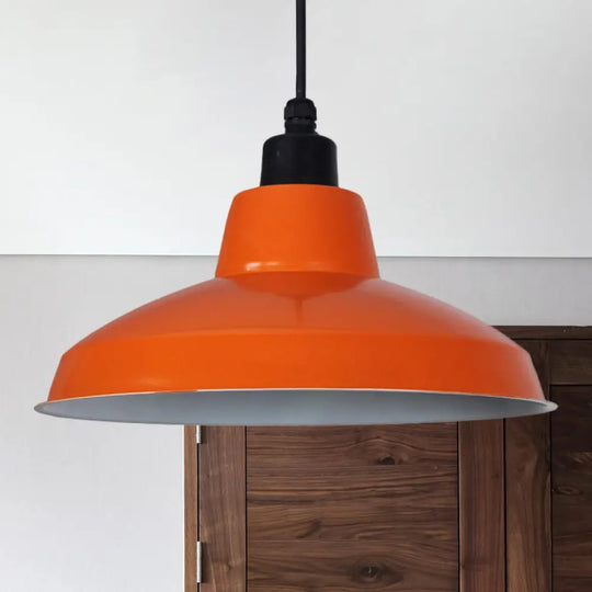 Retro Polished Black/White Bowl Pendant Light – Stylish 1-Head Indoor Ceiling Fixture Orange