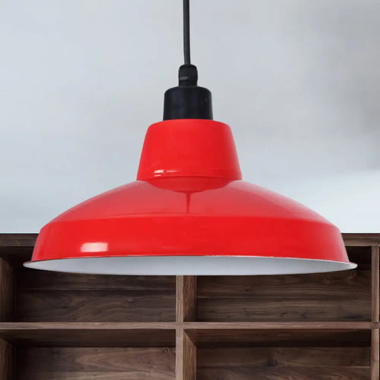 Retro Polished Black/White Bowl Pendant Light – Stylish 1-Head Indoor Ceiling Fixture Red