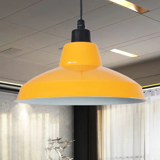 Retro Polished Black/White Bowl Pendant Light – Stylish 1-Head Indoor Ceiling Fixture Yellow