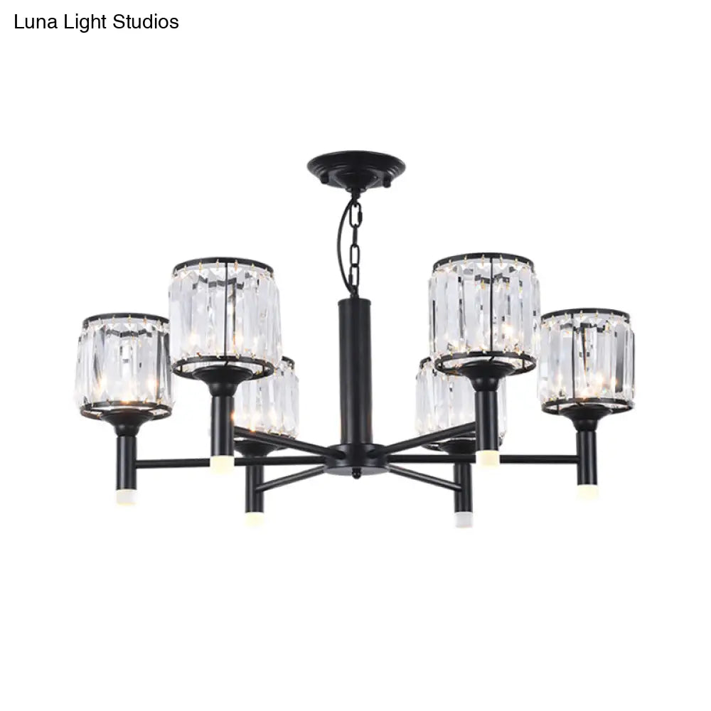 Retro Radial Crystal Chandelier: Black Hanging Lamp For Bedroom - 3/6/8 Lights