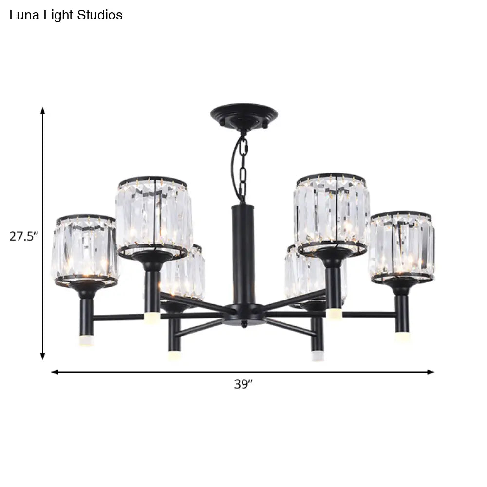 Retro Radial Crystal Chandelier: Black Hanging Lamp For Bedroom - 3/6/8 Lights