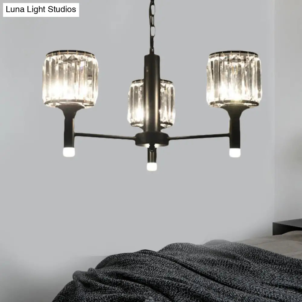 Retro Radial Crystal Chandelier: Black Hanging Lamp For Bedroom - 3/6/8 Lights