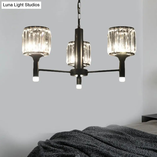 Retro Radial Crystal Chandelier: Black Hanging Lamp For Bedroom - 3/6/8 Lights