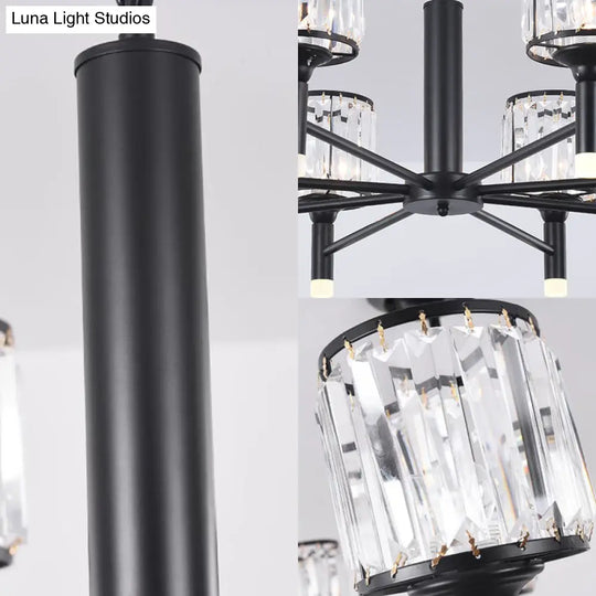 Retro Radial Crystal Chandelier: Black Hanging Lamp For Bedroom - 3/6/8 Lights