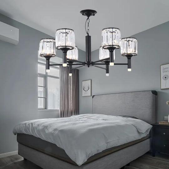 Retro Radial Crystal Chandelier: Black Hanging Lamp For Bedroom - 3/6/8 Lights 6 /