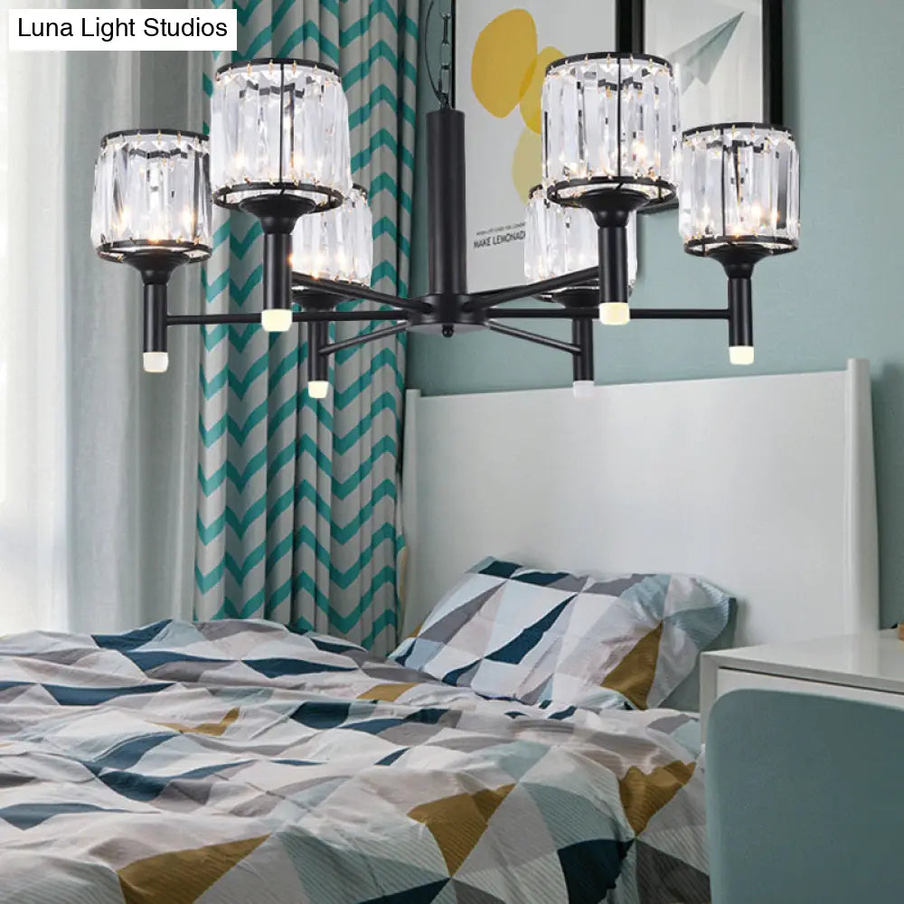 Retro Radial Crystal Chandelier: Black Hanging Lamp For Bedroom - 3/6/8 Lights