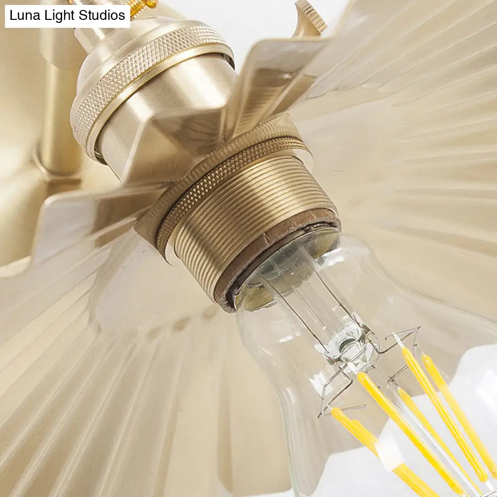 Retro Radial Wave Wall Sconce - Brass Finish Bedside Lamp