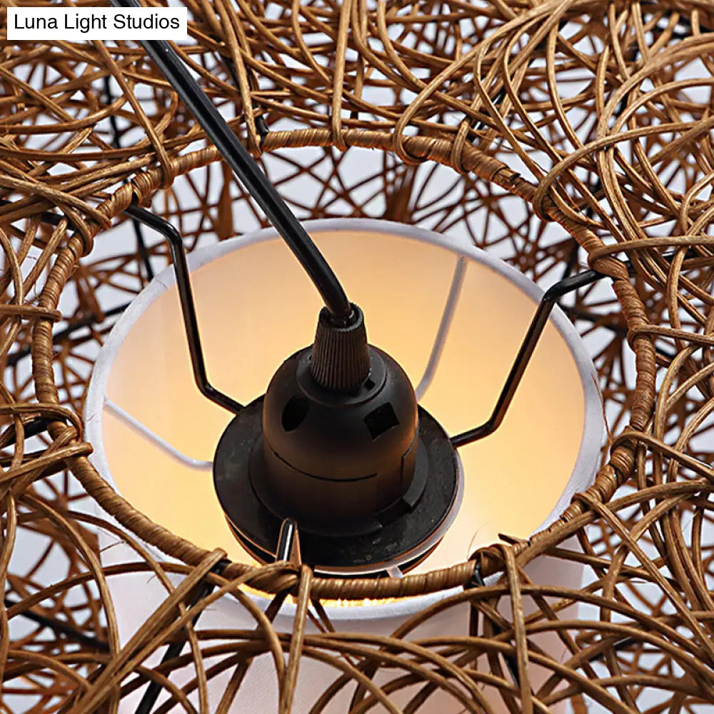 Retro Rattan Hanging Light With Woven Suspension - Brown 1 Bulb Perfect For Tearooms