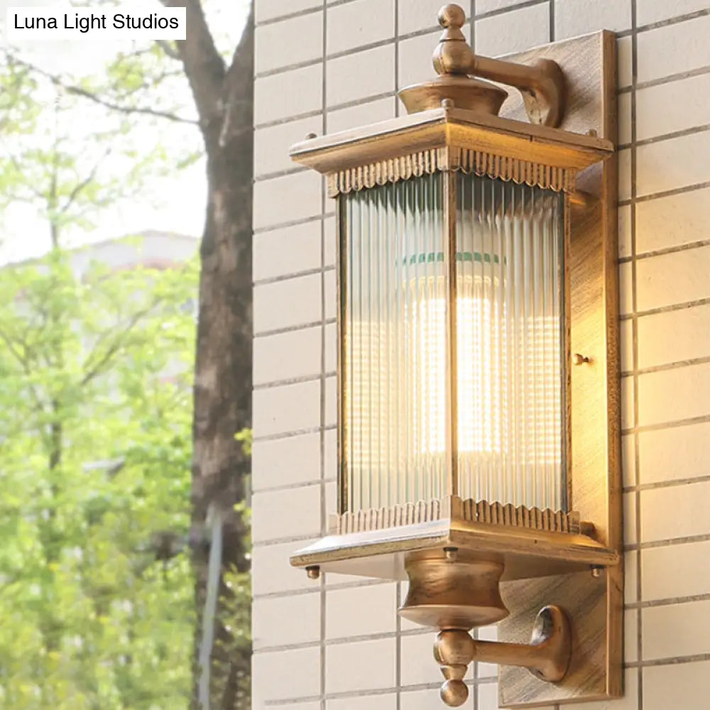 Retro Rectangular Ribbed Glass Outdoor Wall Mount Light