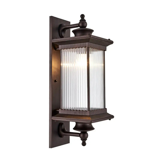 Retro Rectangular Ribbed Glass Outdoor Wall Mount Light Coffee / 23