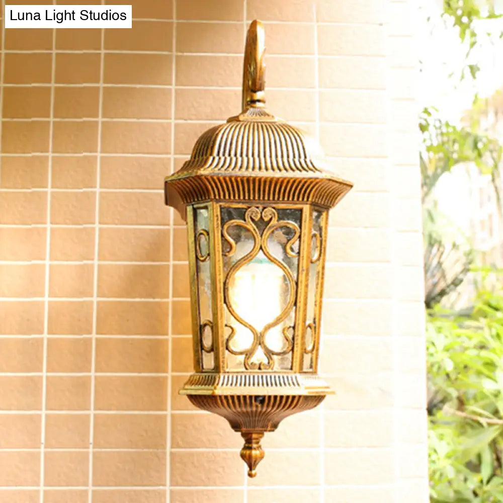 Retro Ripple Glass Single Light Birdcage Balcony Sconce Wall Lamp Fixture - Bronze