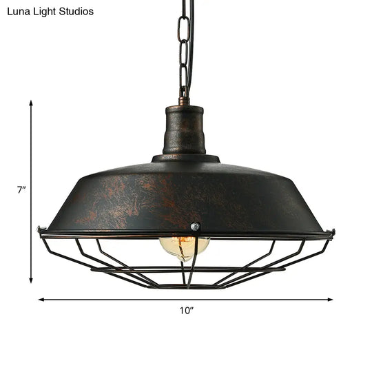 Rust Finish Retro Barn Pendant Lamp With Wire Guard - Ideal For Living Room Ceilings