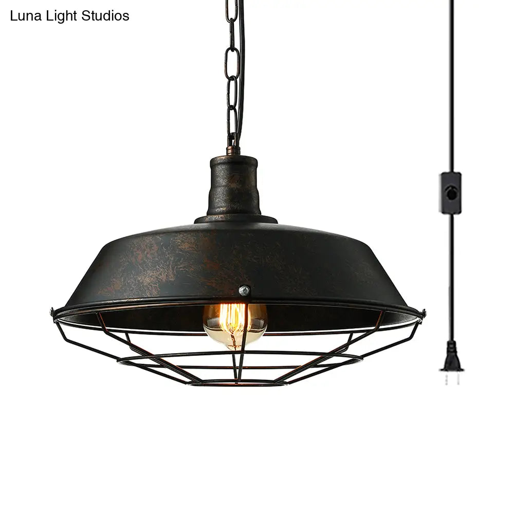 Retro Rust Ceiling Pendant Light With Wire Guard For Living Room