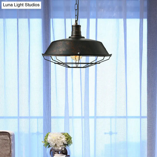 Rust Finish Retro Barn Pendant Lamp With Wire Guard - Ideal For Living Room Ceilings