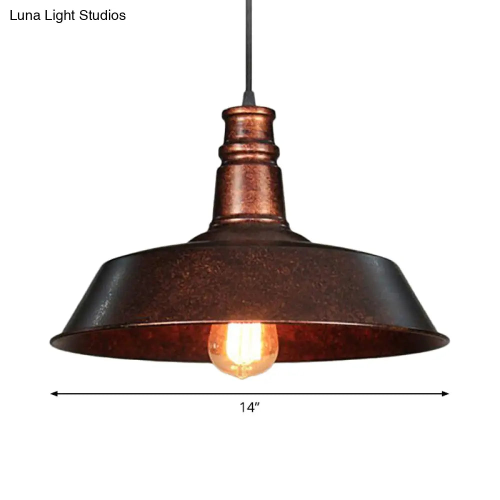 1-Light Retro Rust Pot Lid Pendant Light For Restaurants - Metallic Ceiling Hanging Fixture