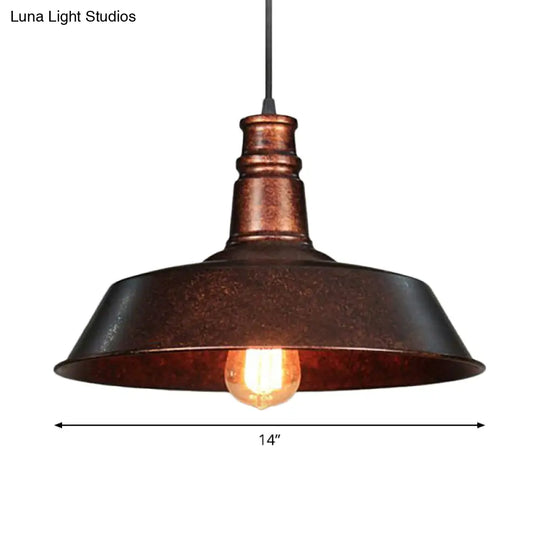 Retro Rustic 1-Light Pot Lid Pendant Ceiling Light For Restaurant - Metallic Finish