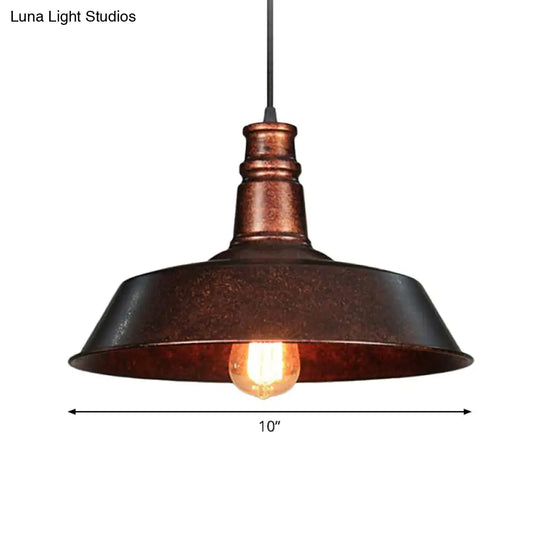 1-Light Retro Rust Pot Lid Pendant Light For Restaurants - Metallic Ceiling Hanging Fixture