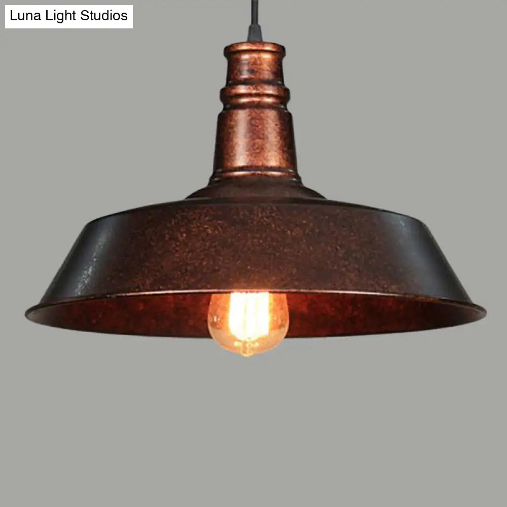 1-Light Retro Rust Pot Lid Pendant Light For Restaurants - Metallic Ceiling Hanging Fixture / 10