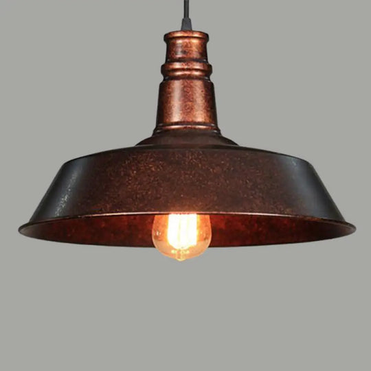 Retro Rustic 1-Light Pot Lid Pendant Ceiling Light For Restaurant - Metallic Finish Rust / 10’