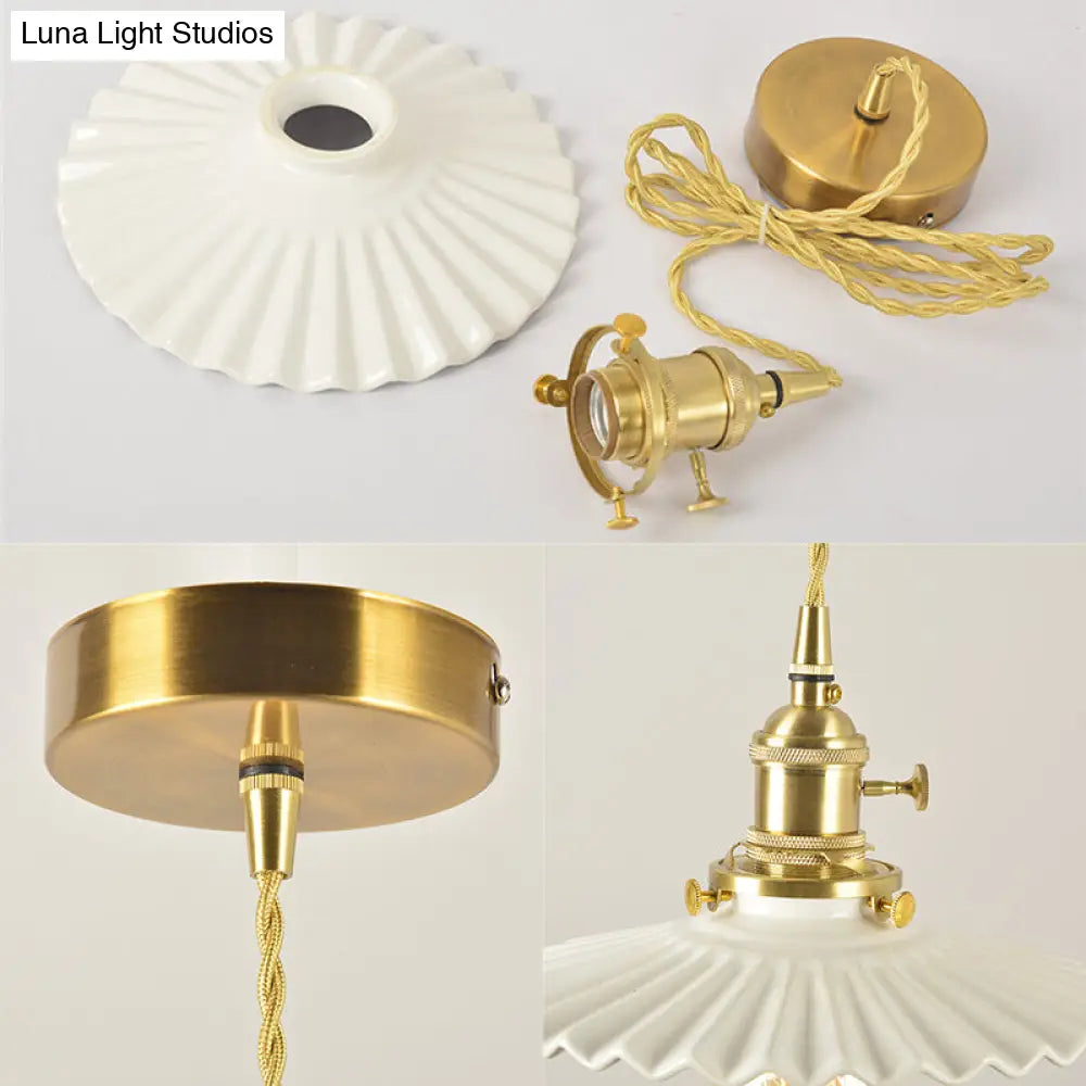 Retro Scalloped Iron Ceiling Pendant Light: White 1-Head Hanging Lamp