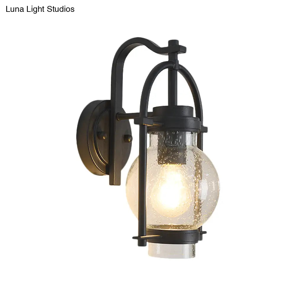 Retro Seedy Glass Wall Lamp With Black Mount And Arch Frame