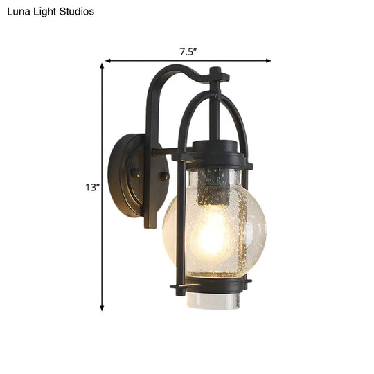 Retro Seedy Glass Wall Lamp With Black Mount And Arch Frame