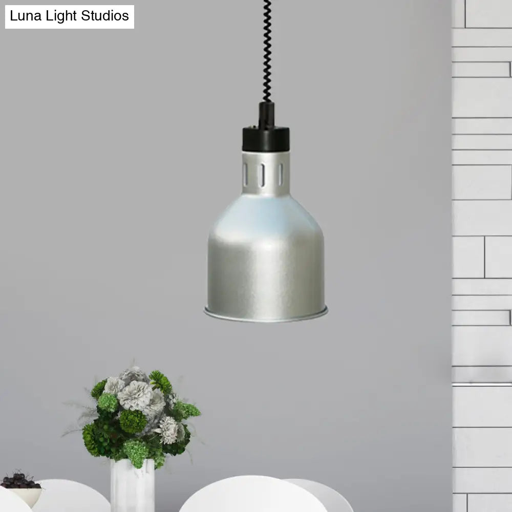 Retro Silver Bedroom Ceiling Pendant Light With Barn Shade And Extendable Arm