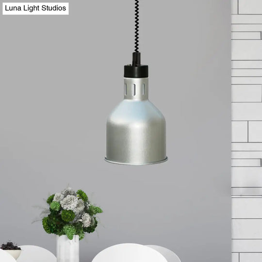 Retro Silver Bedroom Ceiling Pendant Light With Barn Shade And Extendable Arm