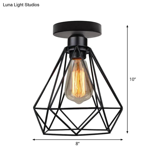 Retro Single Black Diamond Bathroom Ceiling Light - Semi-Flush Mount