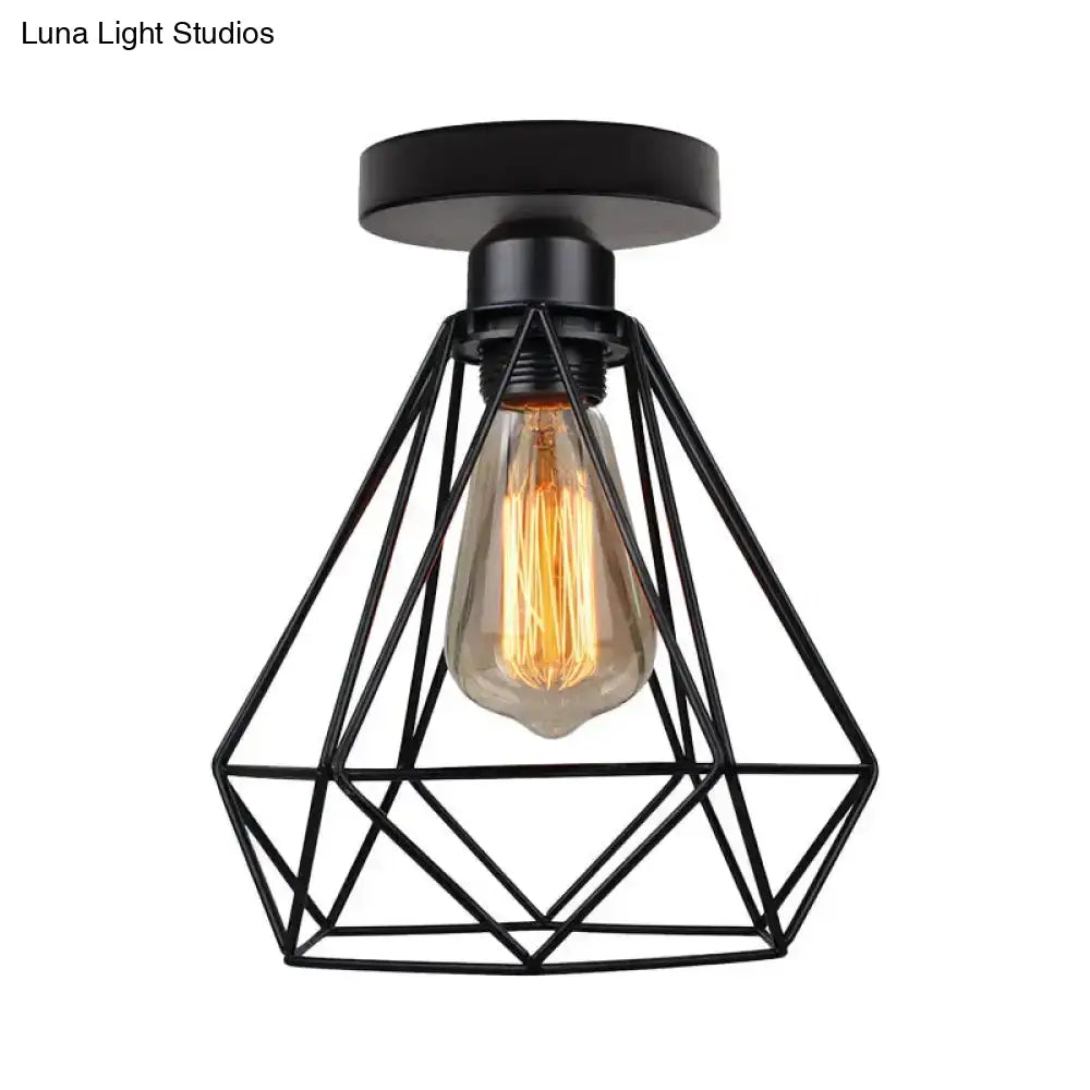 Retro Single Black Diamond Bathroom Ceiling Light - Semi-Flush Mount