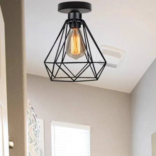 Retro Single Black Diamond Bathroom Ceiling Light - Semi-Flush Mount