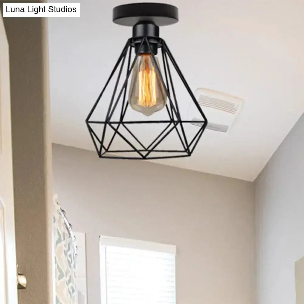 Retro Single Black Diamond Bathroom Ceiling Light - Semi-Flush Mount