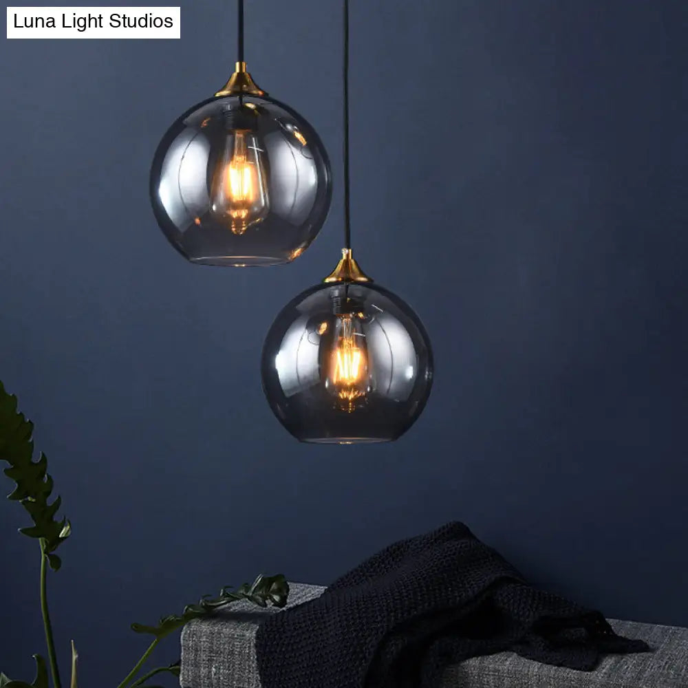 Retro Smoke Grey Glass Brass Pendant Light Fixture With Dome Shade