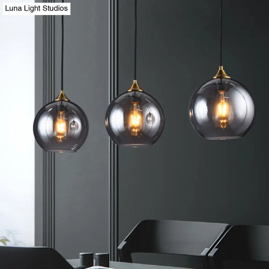 Retro Smoke Grey Glass Brass Pendant Light Fixture With Dome Shade