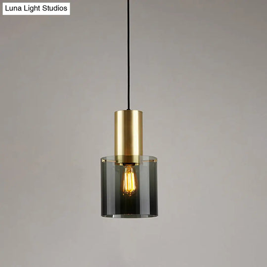 Retro Smoke Grey Glass Pendant Light With Brass Top For Kitchen Countertops